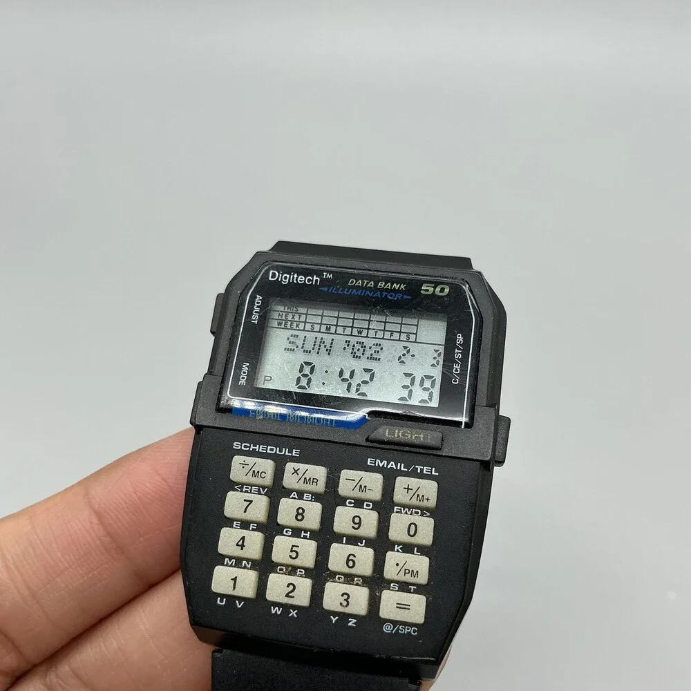 Digitech Data Bank 50 Mens Watch 36mm Digital Black Rubber Strap New Battery